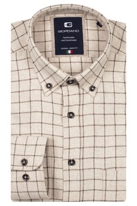 Giordano Brando Flanel Check Wooltouch Mélange Overhemd Donker Bruin