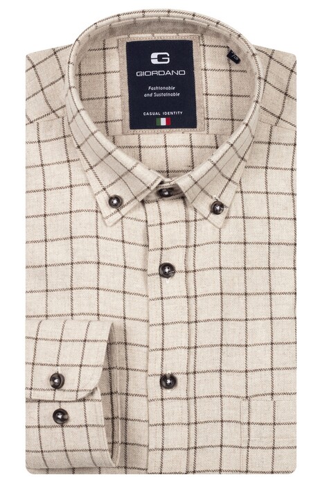 Giordano Brando Flanel Check Wooltouch Mélange Overhemd Donker Bruin