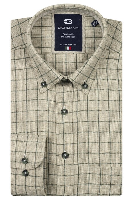 Giordano Brando Flanel Check Wooltouch Mélange Overhemd Groen