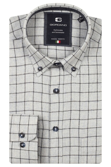 Giordano Brando Flanel Check Wooltouch Mélange Overhemd Navy