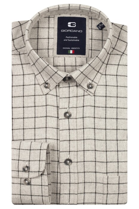 Giordano Brando Flanel Check Wooltouch Mélange Overhemd Soft Grey