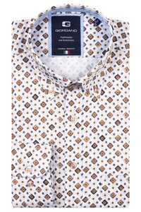 Giordano Brando Poplin Diagonal Squares Graphic Overhemd Donker Bruin