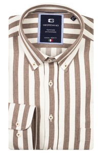 Giordano Brando Soft Brushed Satin Stripe Button-Down Shirt Dark Brown Melange