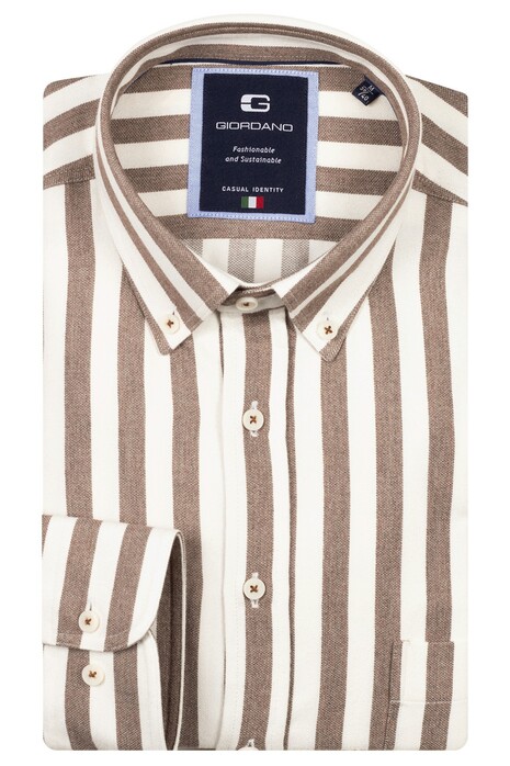 Giordano Brando Soft Brushed Satin Stripe Button-Down Shirt Dark Brown Melange