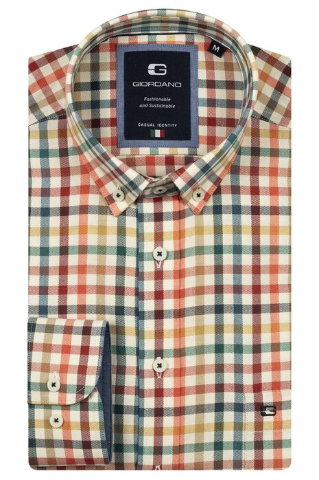 Giordano Brando Soft Cotton Wool Multicolor Check Overhemd Soft Coral-Multi