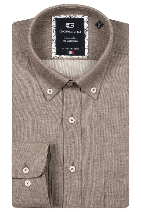 Giordano Brando Soft Dobby Flanel Button-Down Overhemd Donker Bruin