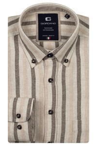Giordano Brando Soft Mélange Flanel Stripe Herringbone Overhemd Donker Bruin