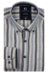 Giordano Brando Soft Mélange Flanel Stripe Herringbone Overhemd Navy