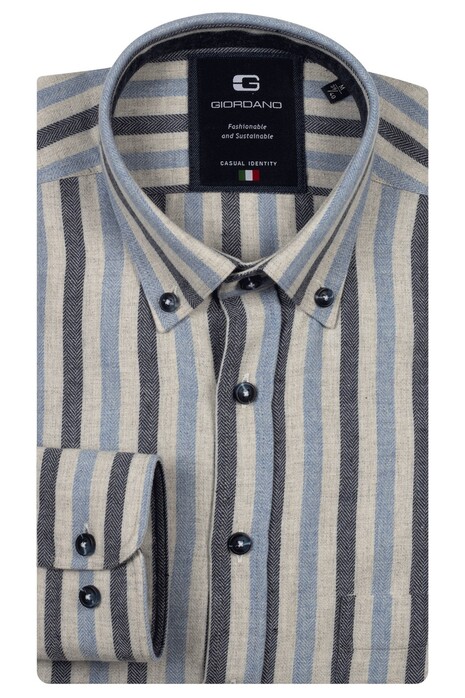 Giordano Brando Soft Mélange Flanel Stripe Herringbone Overhemd Navy