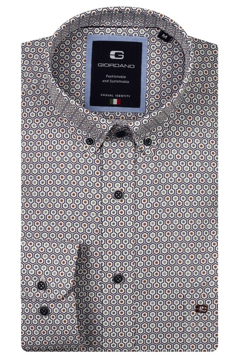 Giordano Brando Soft Twill Hexagon Fantasy Overhemd Groen-Multi