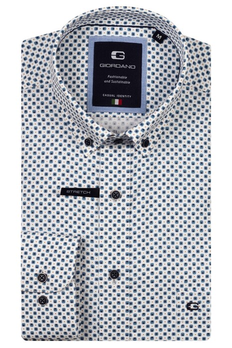 Giordano Brando Soft Twill Small Geometric Pattern Overhemd Navy