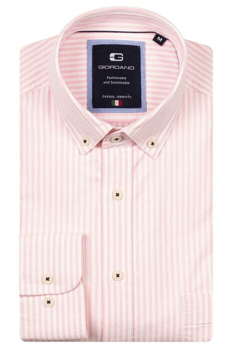 Giordano Brando Soft Washed Oxford Gingham Stripe Button-Down Overhemd Roze