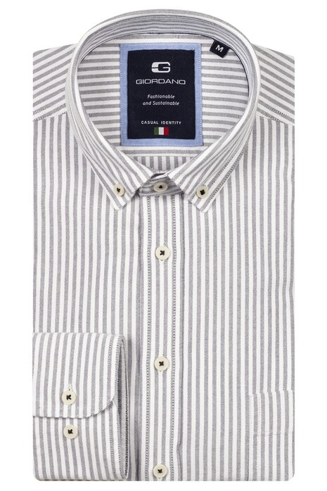 Giordano Brando Soft Washed Oxford Gingham Stripe Button-Down Overhemd Zwart