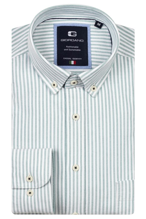 Giordano Brando Soft Washed Oxford Gingham Stripe Button-Down Shirt Green