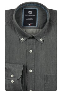 Giordano Brando Washed Denim Look Twill Button-Down Shirt Navy