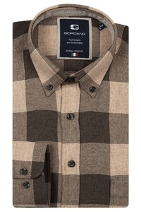 Giordano Brando Wooltouch Melange Flanel Check Overhemd Donker Bruin