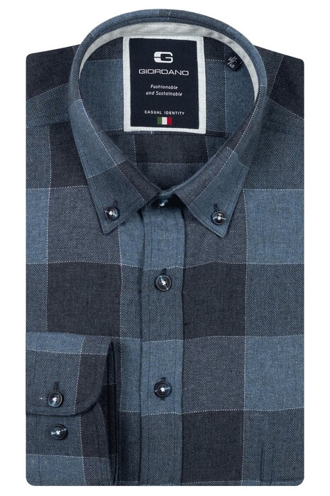 Giordano Brando Wooltouch Melange Flanel Check Overhemd Navy