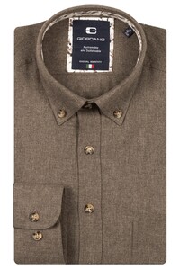 Giordano Brando Wooltouch Melange Flanel Twill Overhemd Donker Bruin