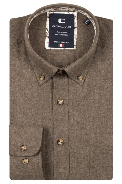 Giordano Brando Wooltouch Melange Flanel Twill Overhemd Donker Bruin