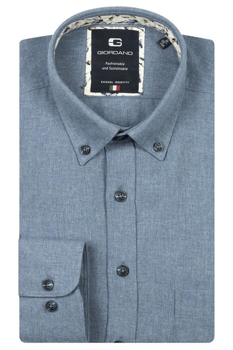 Giordano Brando Wooltouch Melange Flanel Twill Overhemd Faded Denim