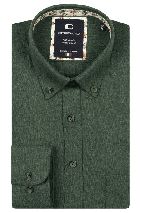 Giordano Brando Wooltouch Melange Flanel Twill Overhemd Groen