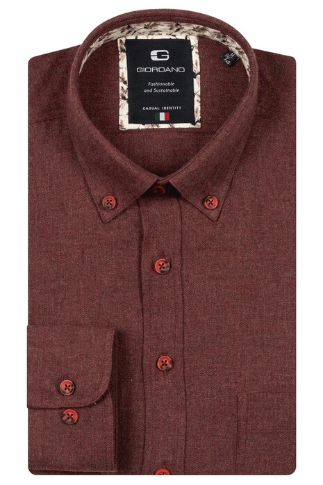Giordano Brando Wooltouch Melange Flanel Twill Overhemd Rood