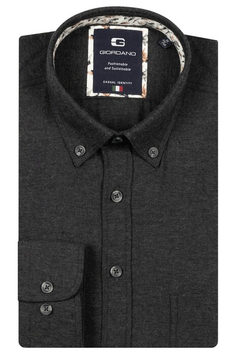 Giordano Brando Wooltouch Melange Flanel Twill Overhemd Zwart