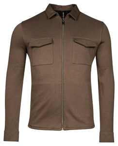 Giordano Carissio Full Zip Knitted Plain Twill Overshirt Dark Brown Melange