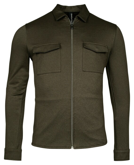 Giordano Carissio Full Zip Knitted Plain Twill Overshirt Olijf Groen
