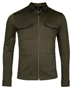 Giordano Carissio Full Zip Knitted Plain Twill Overshirt Olive Green