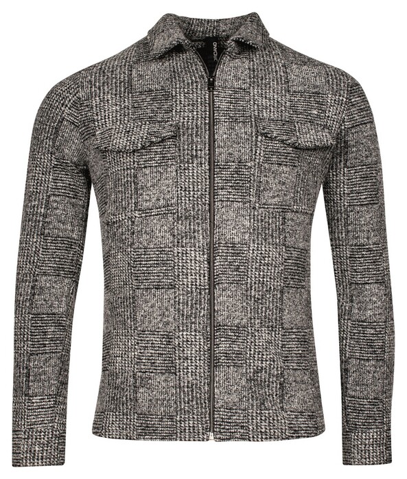Giordano Carissio Full Zip Knitted Wool Blend Check Overshirt Dark Navy