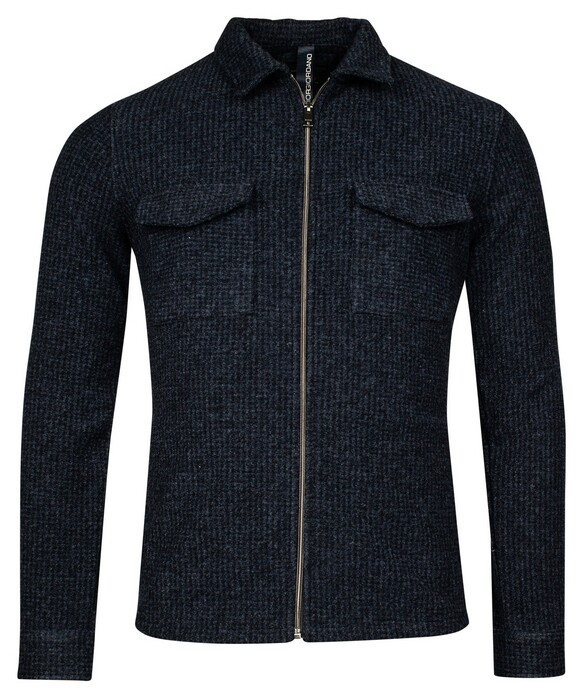 Giordano Carissio Full Zip Knitted Wool Subtle Check Overshirt Dark Navy