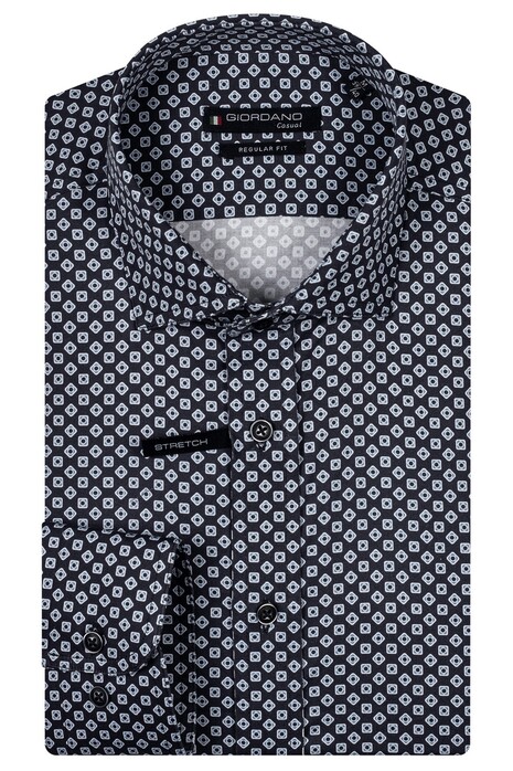 Giordano Edward Graphic Squares Circles Pattern Overhemd Navy-Wit