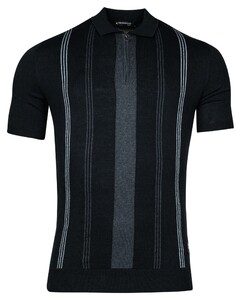 Giordano Enzo Knitted Melange Vertical Stripe Zip Collar Polo Navy