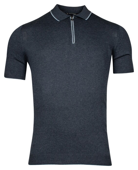 Giordano Enzo Knitted Melange Zip Collar Poloshirt Navy