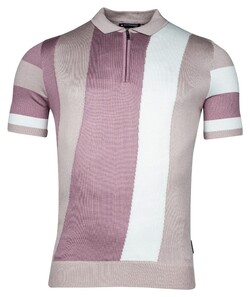 Giordano Enzo Knitted Vertical Diagonal Stripe Zip Polo Mauve