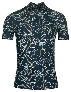 Giordano Formentini Floral Pattern Subtle Stretch Piqué Polo Navy