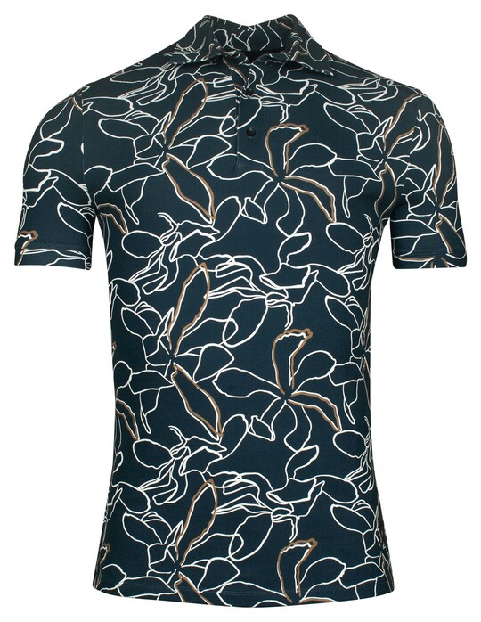 Giordano Formentini Floral Pattern Subtle Stretch Piqué Polo Navy