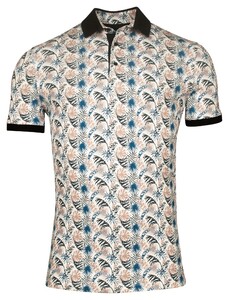 Giordano Genardi Fantasy Allover Leaves Pattern Piqué Poloshirt Mauve-Multi