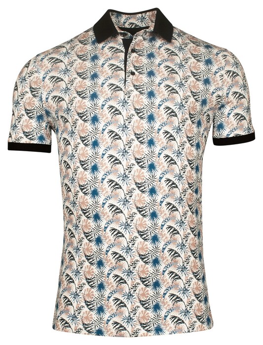 Giordano Genardi Fantasy Allover Leaves Pattern Piqué Poloshirt Mauve-Multi