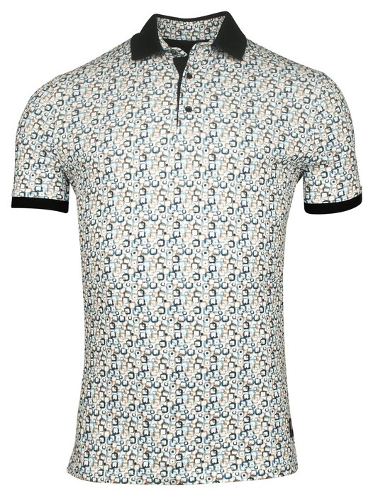 Giordano Genardi Subtle Stretch Graphic Squares Pattern Piqué Polo Navy-Multi