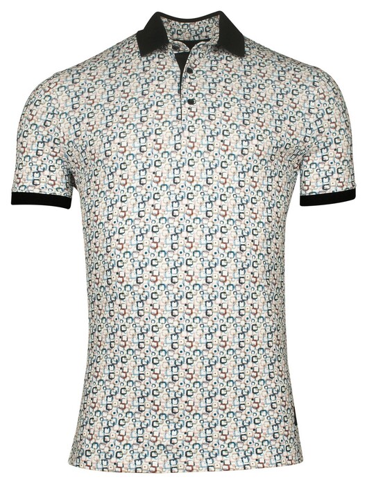 Giordano Genardi Subtle Stretch Graphic Squares Pattern Piqué Polo Rood-Multi