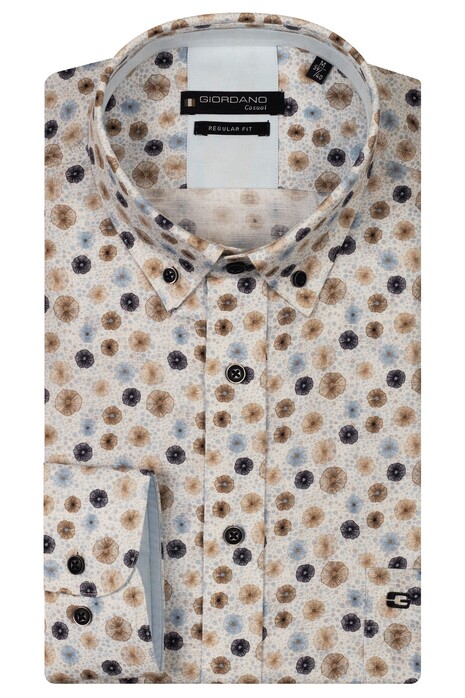 Giordano Ivy Abstract Flower Pattern Satin Subtle Stretch Overhemd Navy-Multi