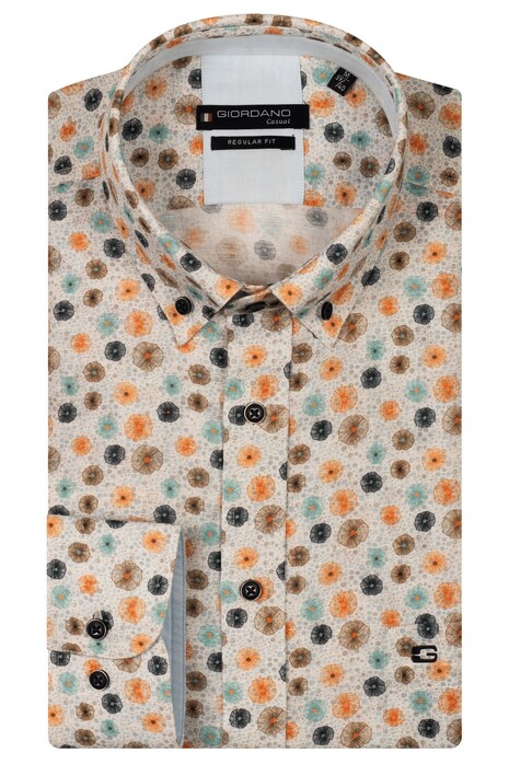 Giordano Ivy Abstract Flower Pattern Satin Subtle Stretch Overhemd Oranje-Multi