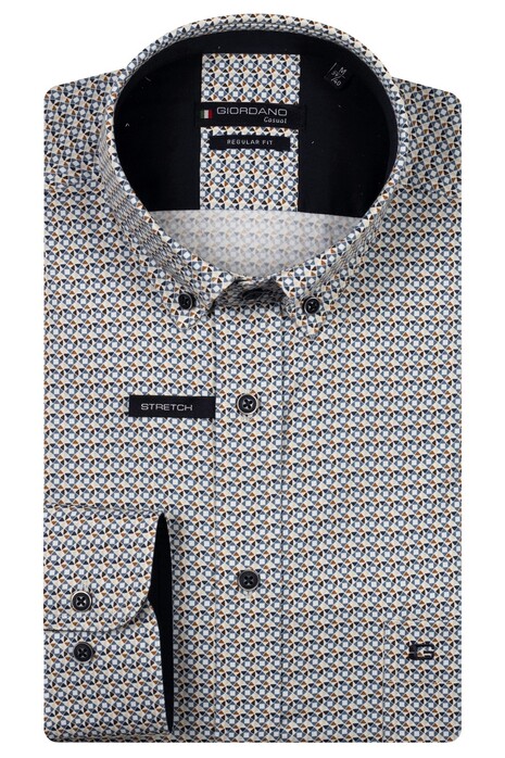Giordano Ivy Abstract Graphic Pattern Button-Down Satin Stretch Overhemd Navy-Multi