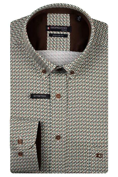 Giordano Ivy Abstract Graphic Pattern Button-Down Satin Stretch Shirt Green-Multi