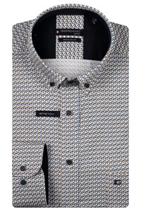 Giordano Ivy Abstract Graphic Pattern Button-Down Satin Stretch Shirt Navy-Multi