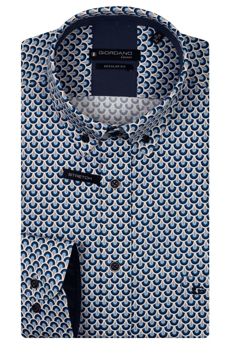 Giordano Ivy Abstract Half Circles Wave Satin Stretch Overhemd Navy