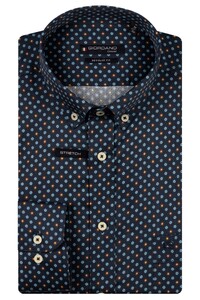 Giordano Ivy Abstract Mini Floral Graphic Satin Stretch Button-Down Shirt Navy-Multi