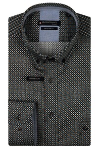 Giordano Ivy Abstract Mini Graphic Squares Check Satin Stretch Overhemd Oranje-Multi